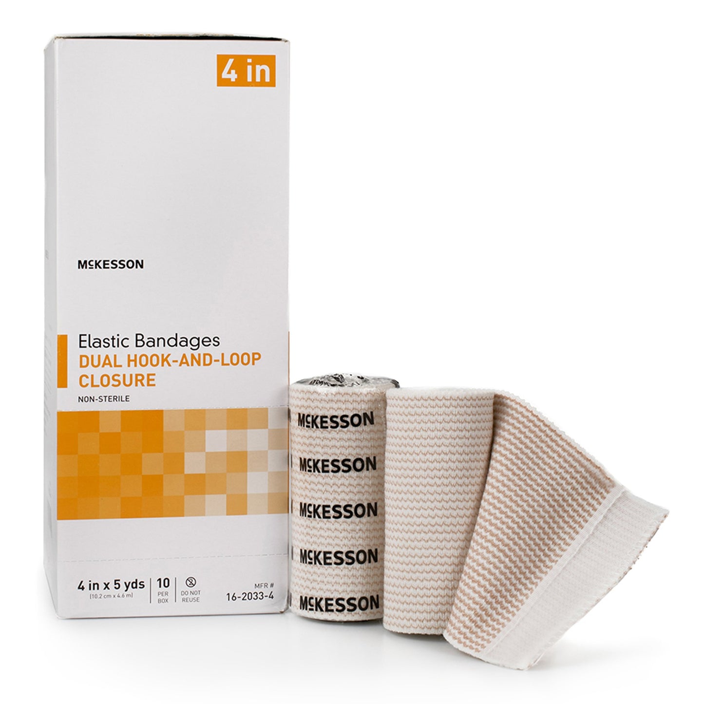 Elastic Bandage McKesson 4 Inch X 5 Yard Double Hook and Loop Closure Tan NonSterile Standard Compression