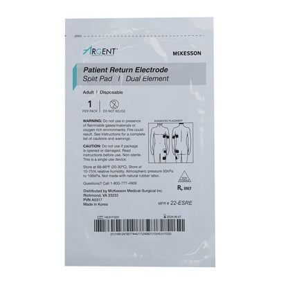 Patient Return Electrode McKesson Split Without Cord