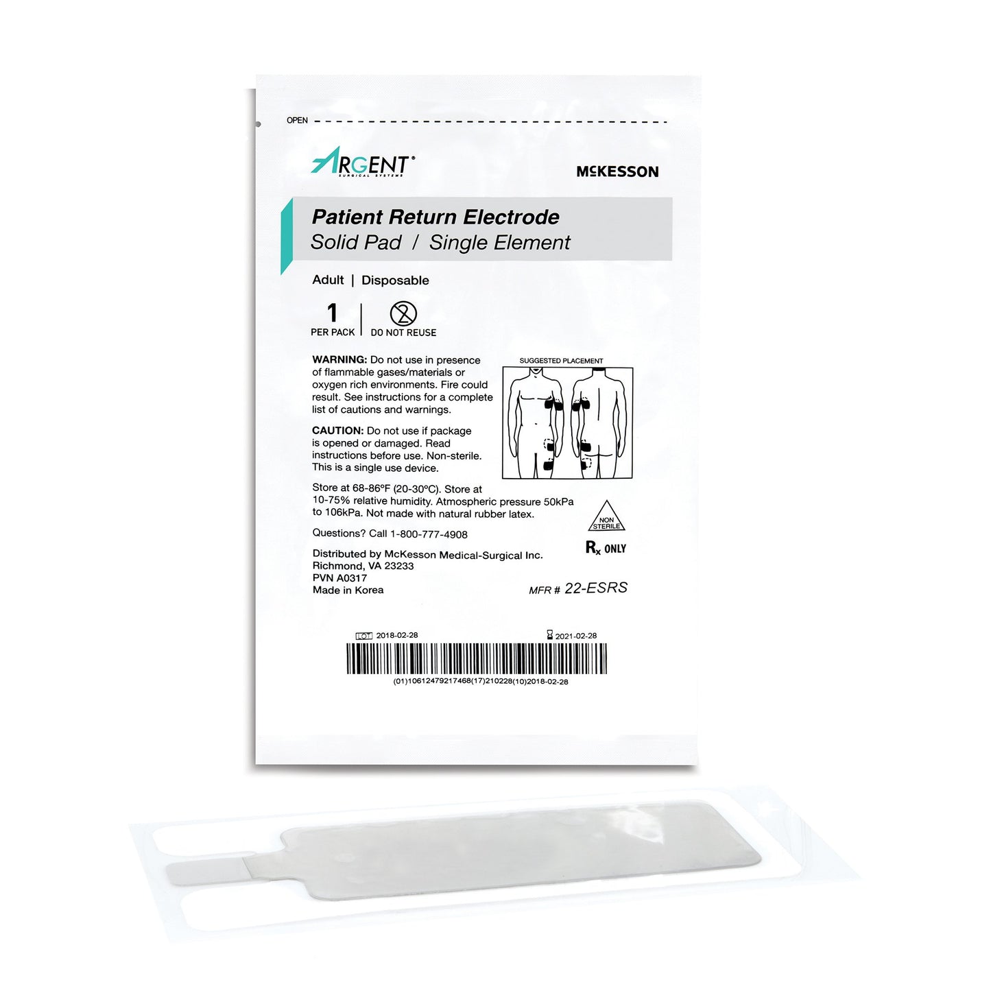 Patient Return Electrode McKesson Single Without Cord