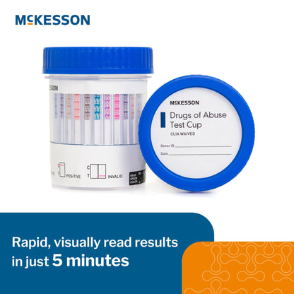 Drugs of Abuse Test Kit McKesson AMP, BAR, BUP, BZO, COC, mAMP/MET, MDMA, MOP300, MTD, OXY, PCP, THC (OX, pH, SG) 25 Tests CLIA Waived