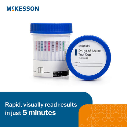 Drugs of Abuse Test Kit McKesson AMP, BAR, BUP, BZO, COC, mAMP/MET, MDMA, MOP300, MTD, OXY, PCP, PPX, TCA, THC (OX, pH, SG) 25 Tests CLIA Waived