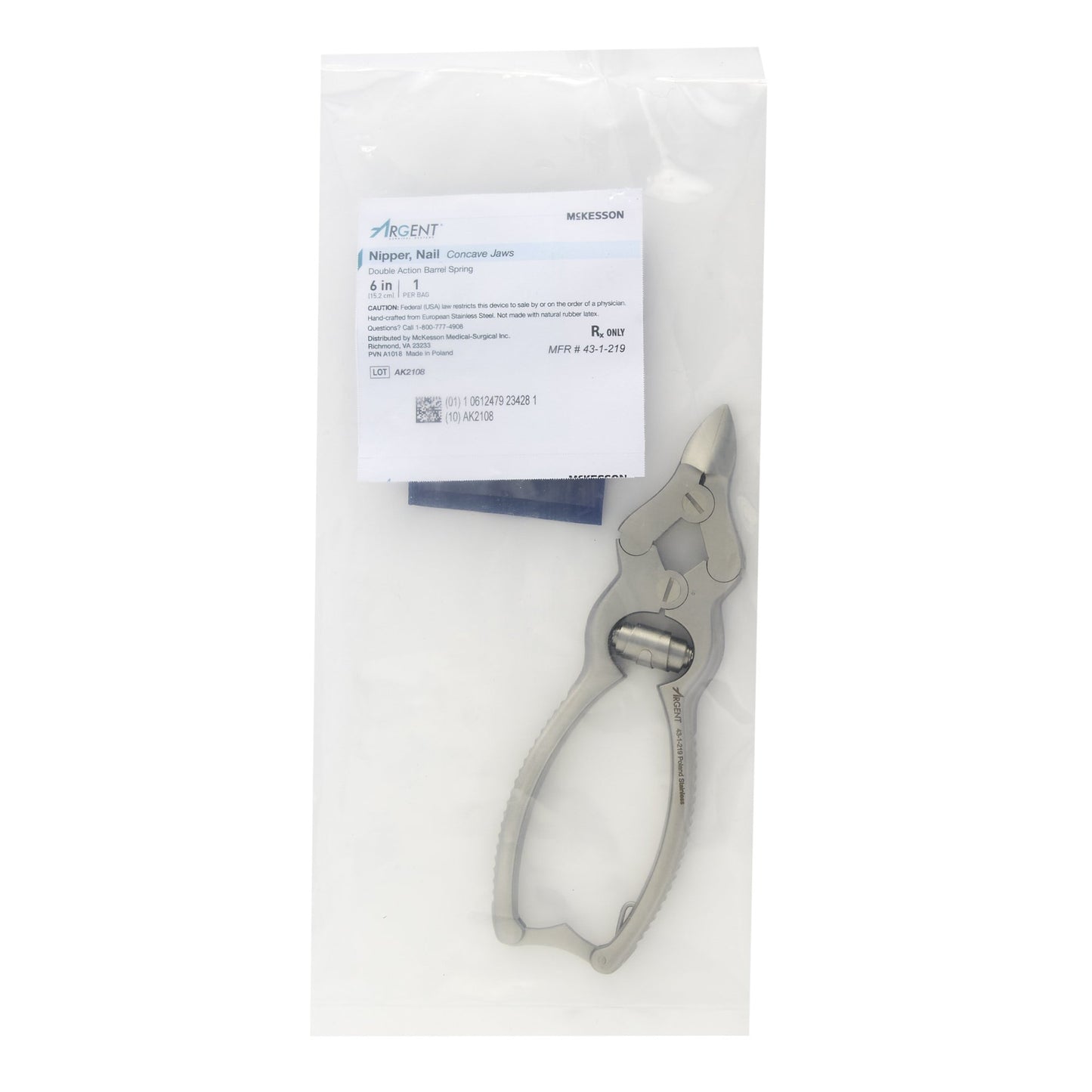 Nail Nipper McKesson Argent™ Concave Jaw 6 Inch Length Stainless Steel