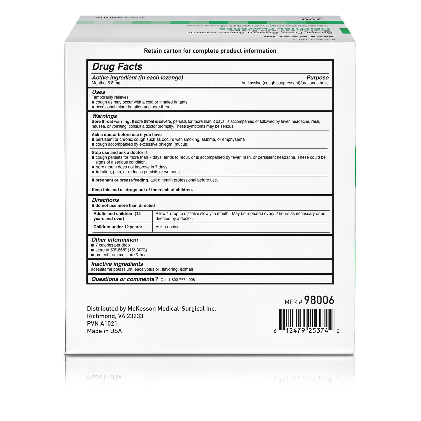 Cold and Cough Relief McKesson Brand 7.6 mg Strength Lozenge 300 per Box
