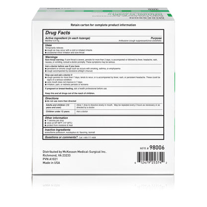Cold and Cough Relief McKesson Brand 7.6 mg Strength Lozenge 300 per Box