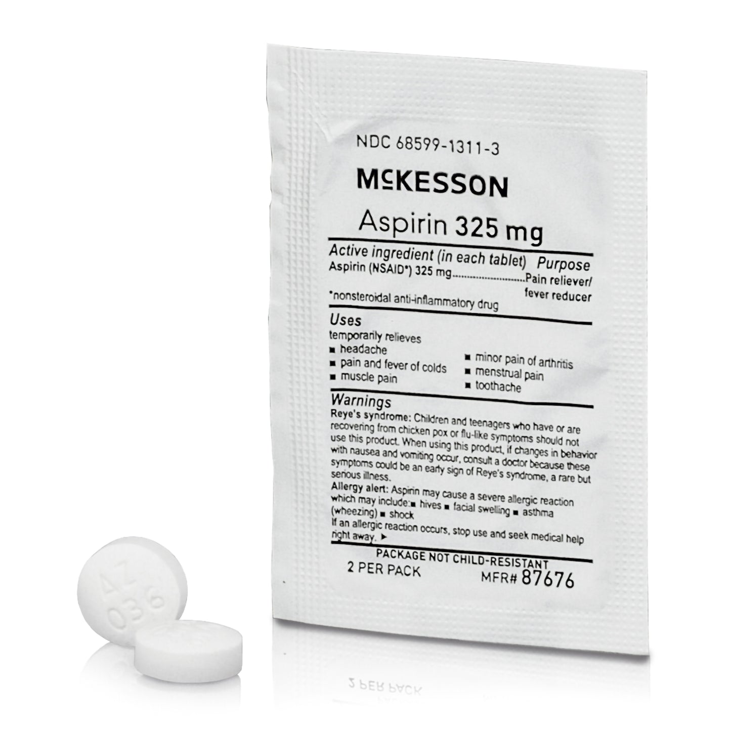 Pain Relief McKesson 325 mg Strength Aspirin Tablet 250 per Box