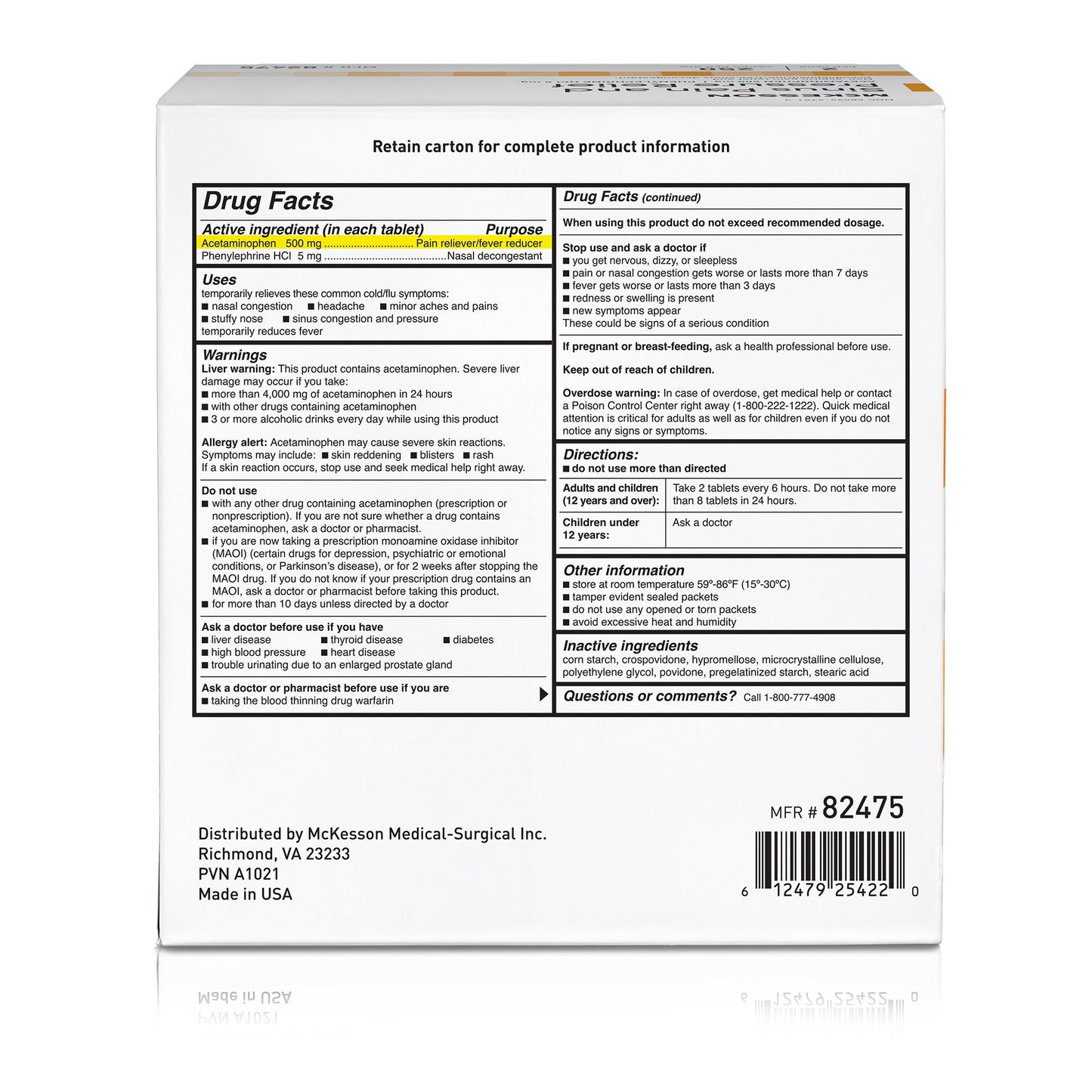 Cold and Sinus Relief McKesson Brand 500 mg - 5 mg Strength Tablet 2 per Pack
