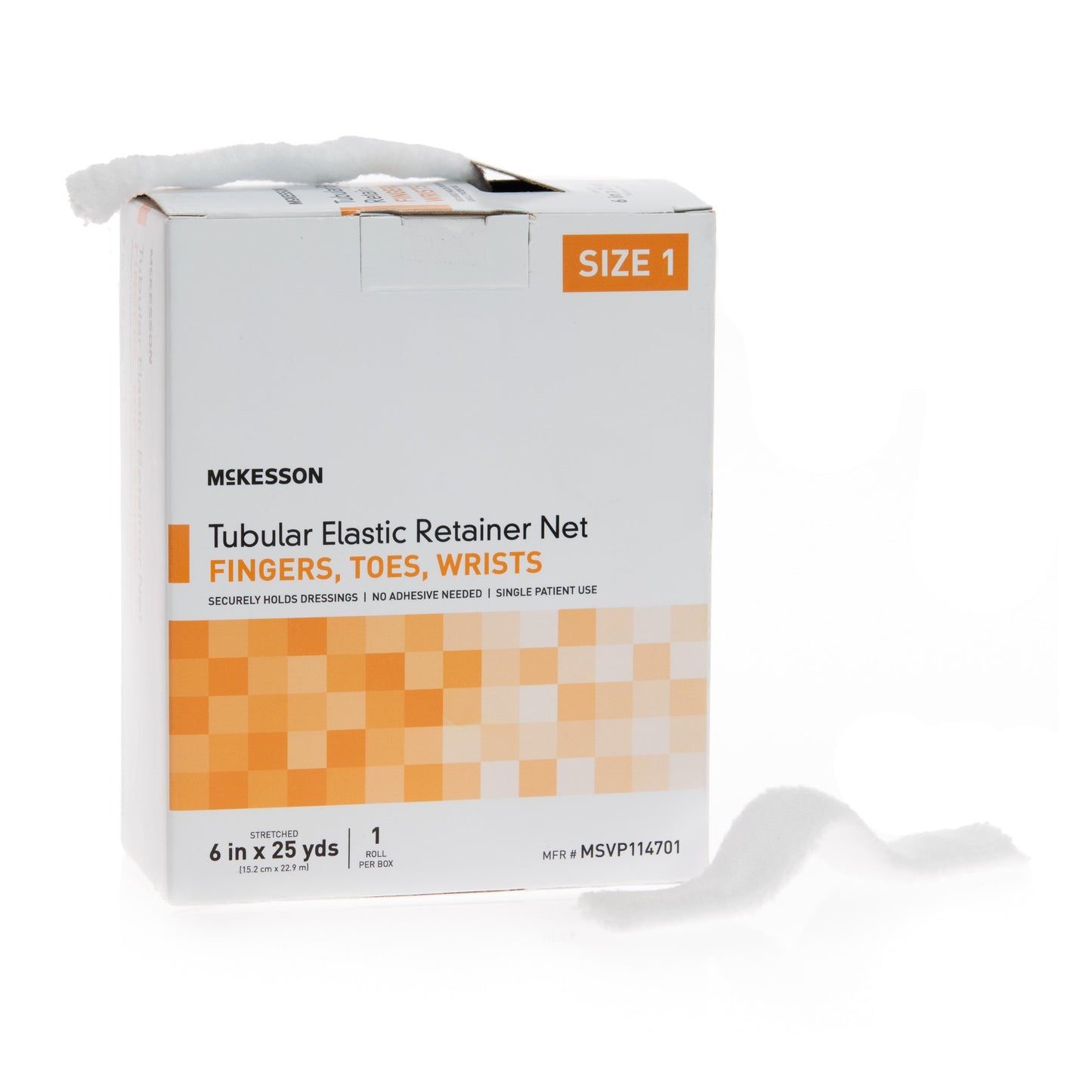 Elastic Net Retainer Dressing McKesson Tubular Elastic 6 Inch X 25 Yard (15.2 cm x 22.9 m) Size 1 White Finger / Toe / Wrist NonSterile