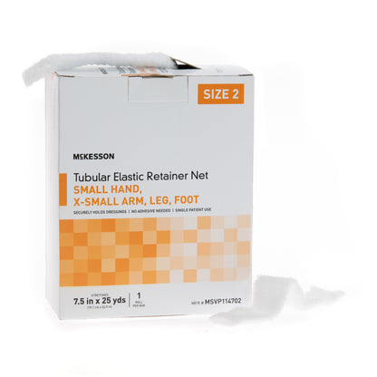 Elastic Net Retainer Dressing McKesson Tubular Elastic 7-1/2 Inch X 25 Yard (19.1 cm X 22.9 m) Size 2 White Small Hand / X-Small Arm / Leg / Foot NonSterile