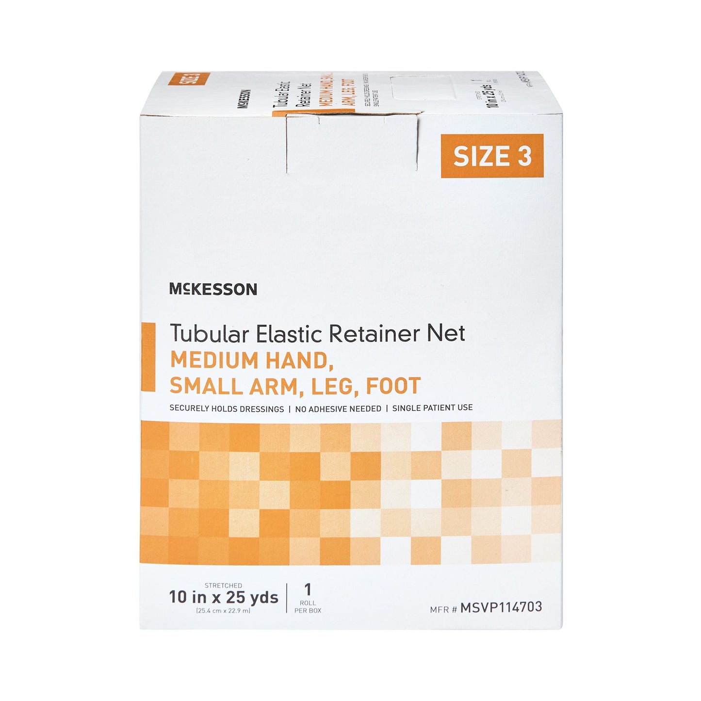 Elastic Net Retainer Dressing McKesson Tubular Elastic 10 Inch X 25 Yard (25.4 cm X 22.9 m) Size 3 White Medium Hand / Small Arm / Leg / Foot NonSterile