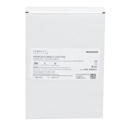Hematology Reagent Microcuvette McKesson Consult® Hb Hemoglobin (Hb) CLIA Waived For McKesson Consult Hb Hemoglobin Testing System, MFR 900MCKSP 100 Microcuvettes per Vial