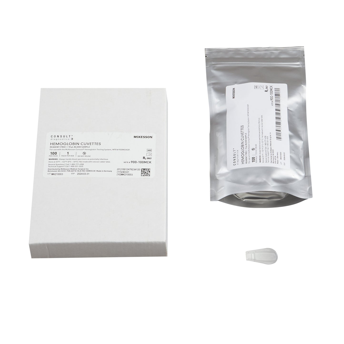 Hematology Reagent Microcuvette McKesson Consult® Hb Hemoglobin (Hb) CLIA Waived For McKesson Consult Hb Hemoglobin Testing System, MFR 900MCKSP 100 Microcuvettes per Vial