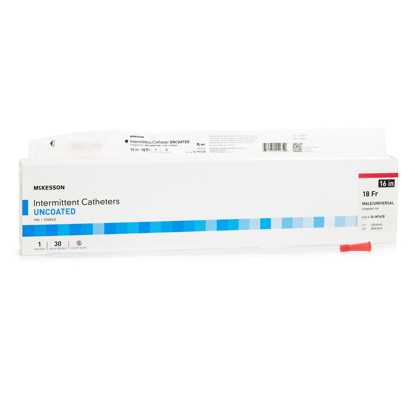 Urethral Catheter McKesson Straight Tip Uncoated PVC 18 Fr. 16 Inch