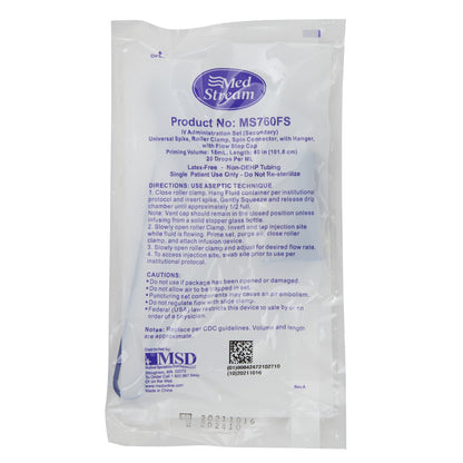 Secondary IV Administration Set MedStream Gravity Without Ports 20 Drops / mL Drip Rate Without Filter 40 Inch Tubing Solution