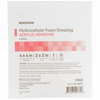 Foam Dressing McKesson 4 X 4 Inch With Border Film Backing Acrylic Adhesive Square Sterile