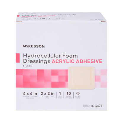 Foam Dressing McKesson 4 X 4 Inch With Border Film Backing Acrylic Adhesive Square Sterile