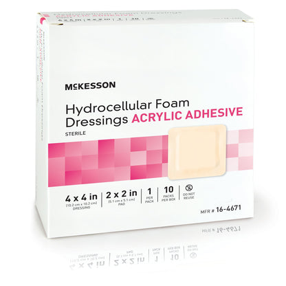 Foam Dressing McKesson 4 X 4 Inch With Border Film Backing Acrylic Adhesive Square Sterile