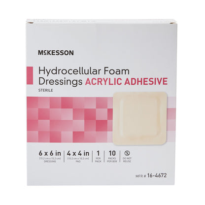 Foam Dressing McKesson 6 X 6 Inch With Border Film Backing Acrylic Adhesive Square Sterile