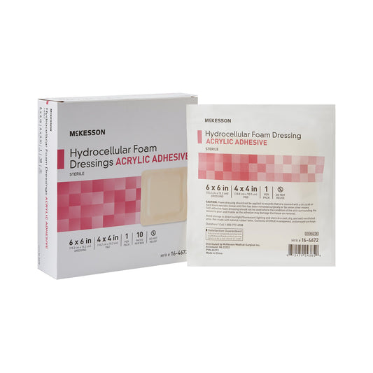 Foam Dressing McKesson 6 X 6 Inch With Border Film Backing Acrylic Adhesive Square Sterile