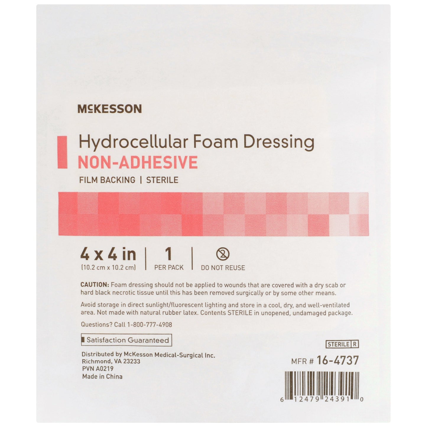 Foam Dressing McKesson 4 X 4 Inch Without Border Film Backing Nonadhesive Square Sterile