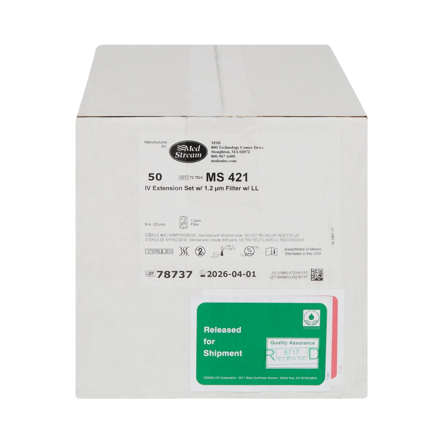 IV Extension Set McKesson Standard Bore 9 Inch Tubing 1.2 Micron Filter Sterile