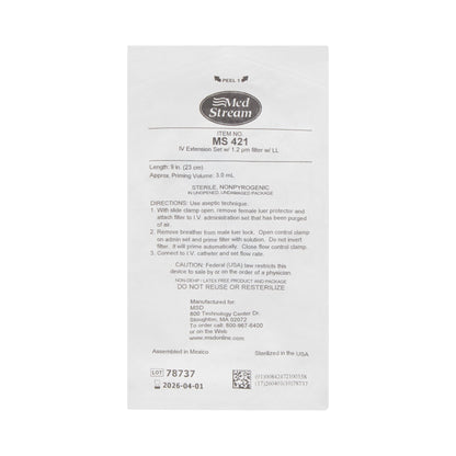 IV Extension Set McKesson Standard Bore 9 Inch Tubing 1.2 Micron Filter Sterile
