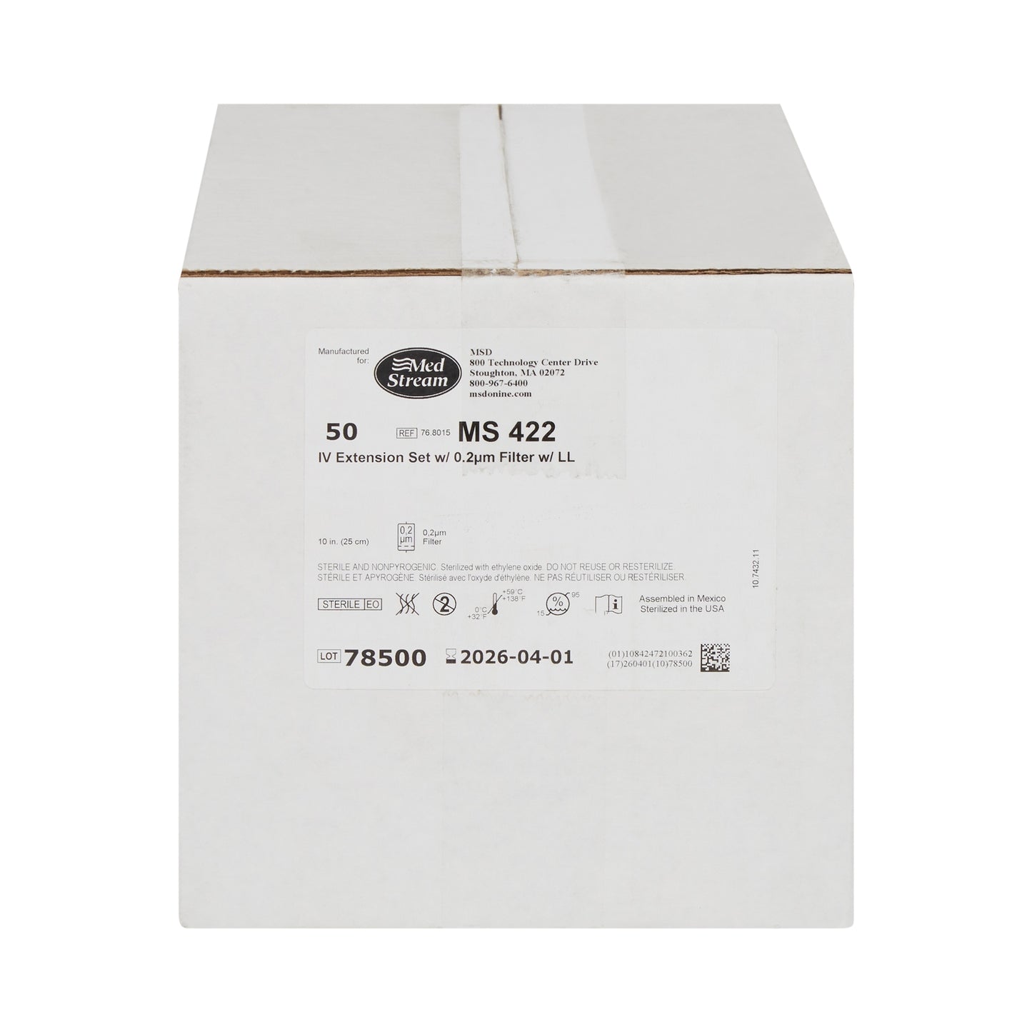 IV Extension Set McKesson Standard Bore 10 Inch Tubing 0.2 Micron Filter Sterile