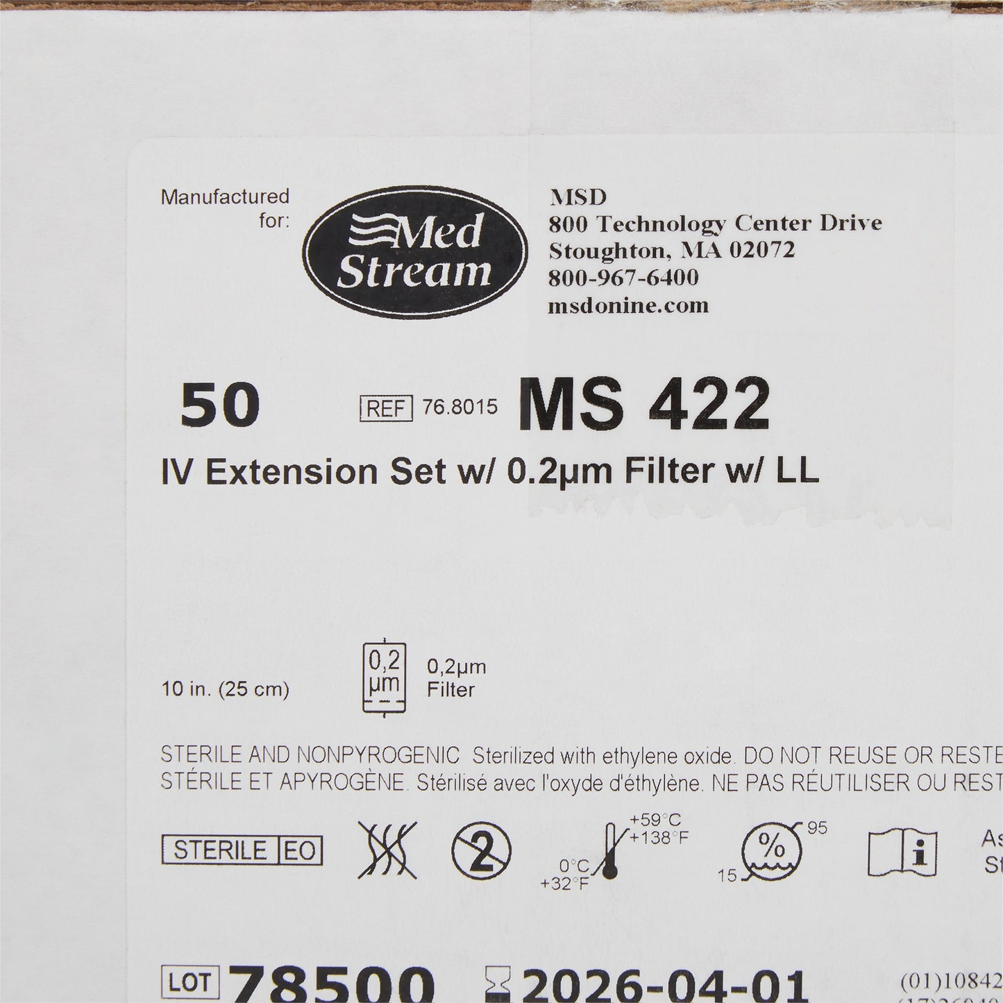 IV Extension Set McKesson Standard Bore 10 Inch Tubing 0.2 Micron Filter Sterile