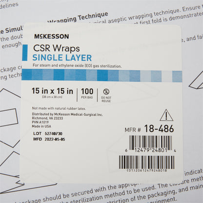 McKesson Sterilization Wrap Blue 15 X 15 Inch Single Layer Cellulose Steam / EO Gas