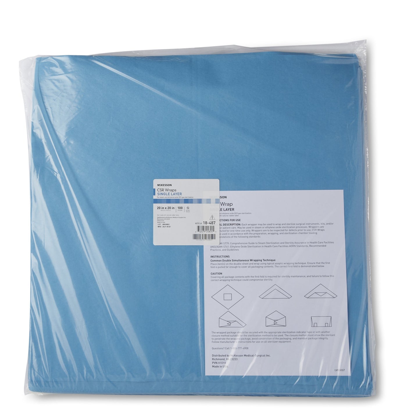 McKesson Sterilization Wrap Blue 20 X 20 Inch Single Layer Cellulose Steam / EO Gas