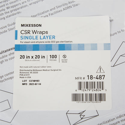 McKesson Sterilization Wrap Blue 20 X 20 Inch Single Layer Cellulose Steam / EO Gas