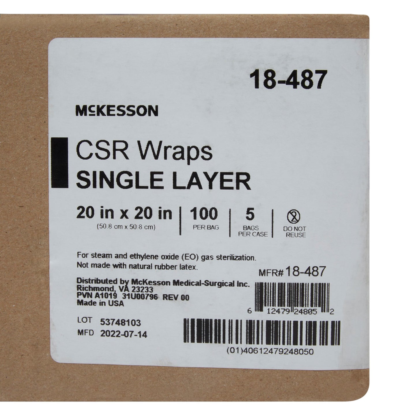 McKesson Sterilization Wrap Blue 20 X 20 Inch Single Layer Cellulose Steam / EO Gas