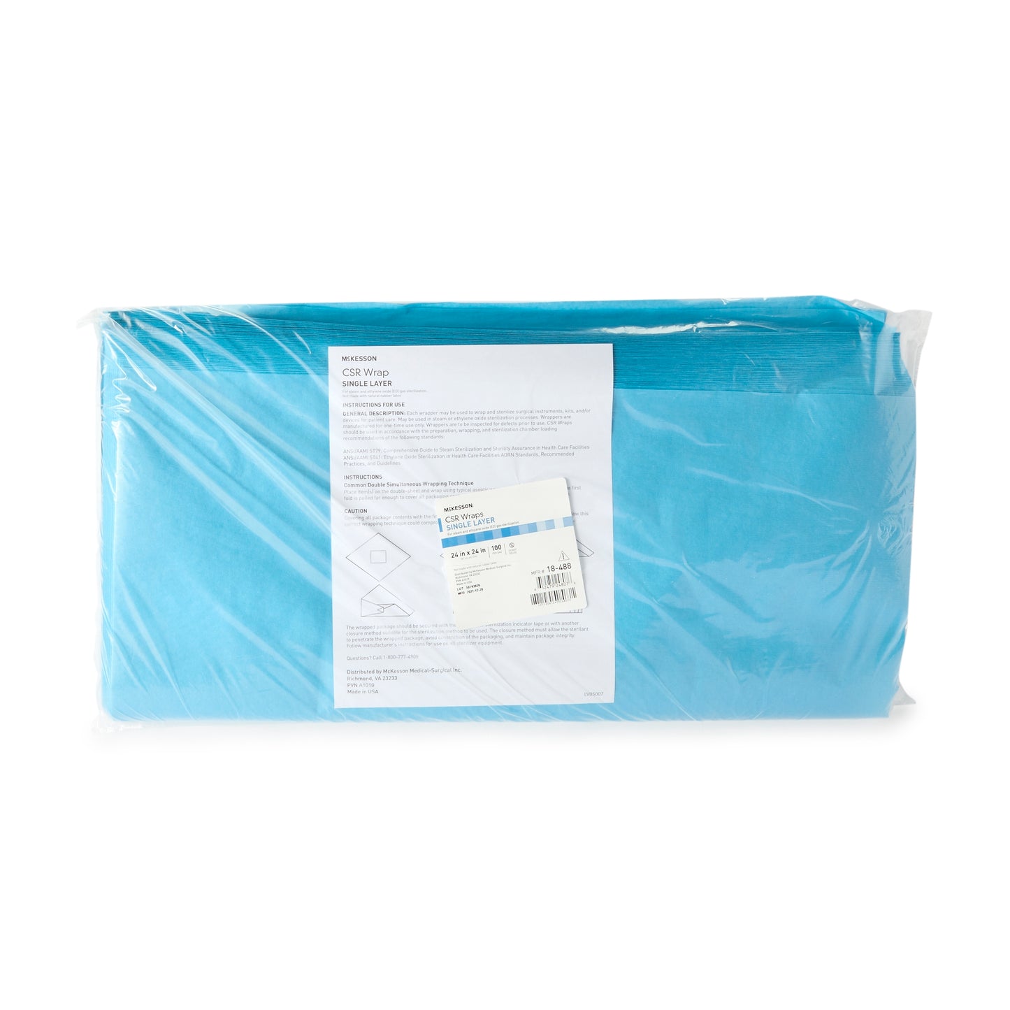 McKesson Sterilization Wrap Blue 24 X 24 Inch Single Layer Cellulose Steam / EO Gas