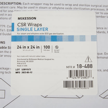 McKesson Sterilization Wrap Blue 24 X 24 Inch Single Layer Cellulose Steam / EO Gas