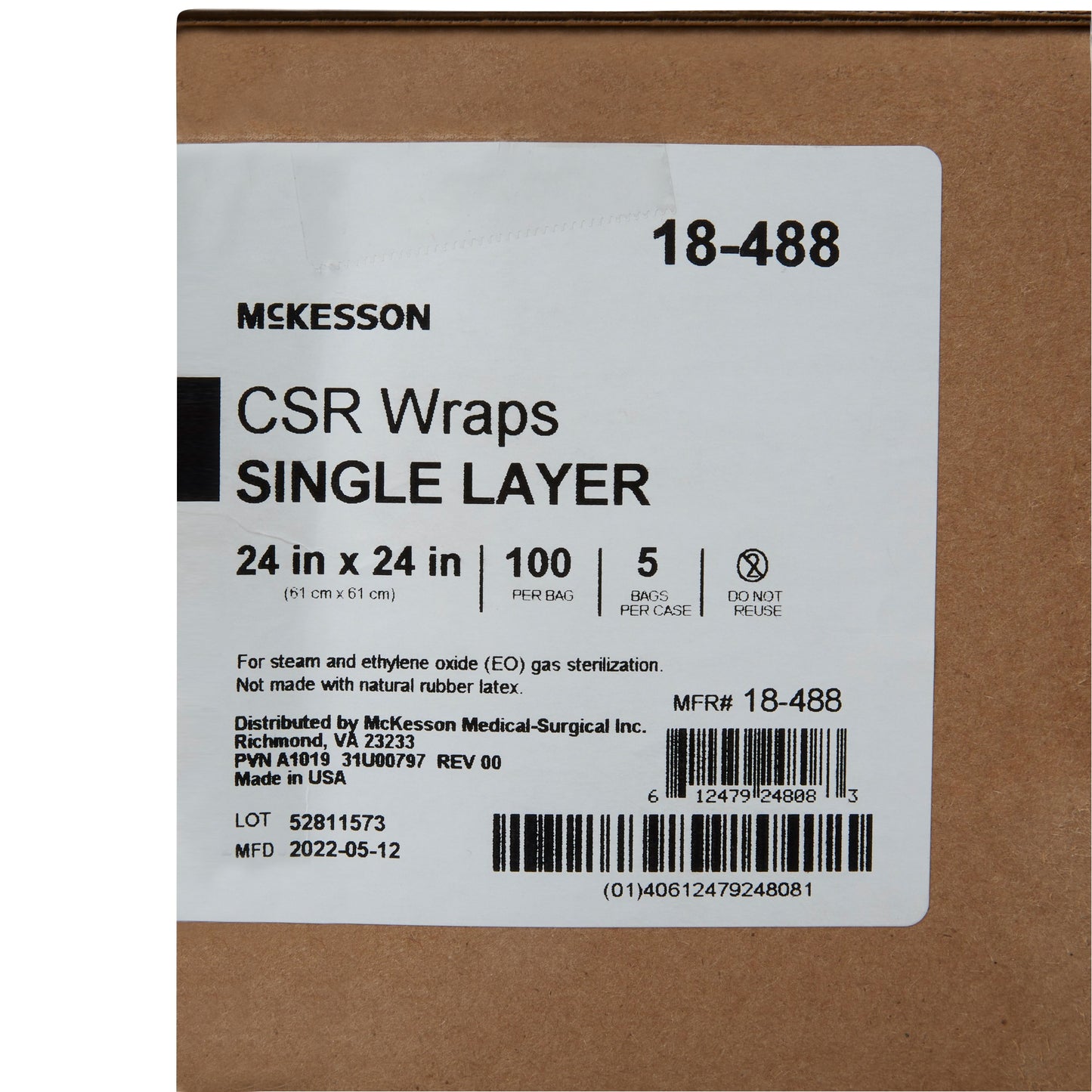 McKesson Sterilization Wrap Blue 24 X 24 Inch Single Layer Cellulose Steam / EO Gas
