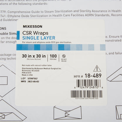 McKesson Sterilization Wrap Blue 30 X 30 Inch Single Layer Cellulose Steam / EO Gas