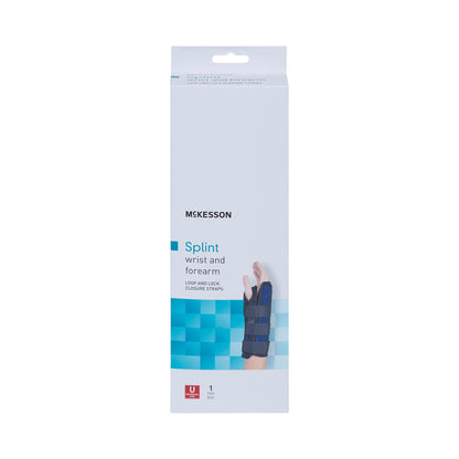 Wrist / Forearm Brace McKesson Aluminum / Nylon / Foam / Flannelette Left Hand Black / Blue One Size Fits Most