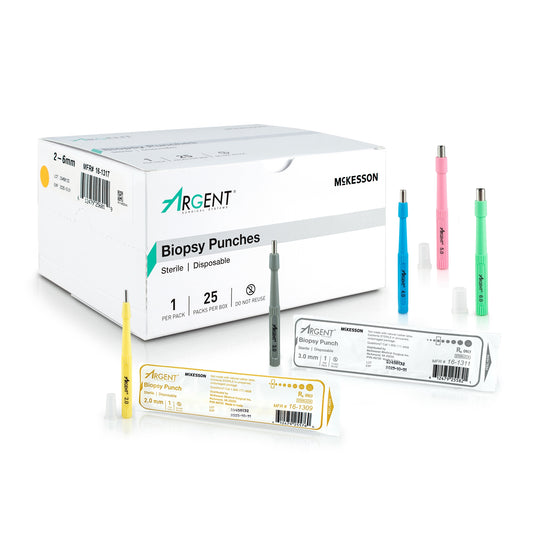 Biopsy Punch McKesson Argent™ Dermal Five 2 mm, Five 3 mm, Five 4 mm, Five 5 mm, and Five 6 mm