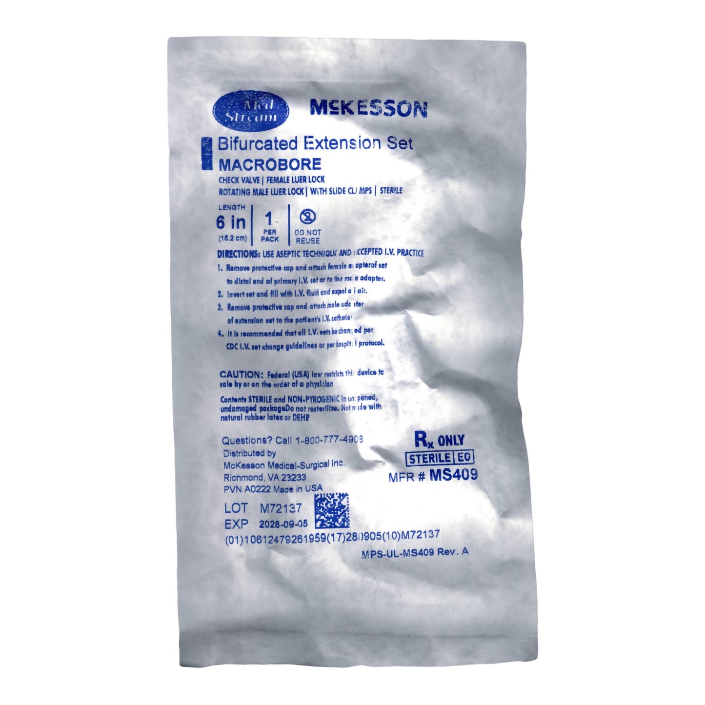 IV Extension Set McKesson Macro Bore 6 Inch Tubing Without Filter Sterile