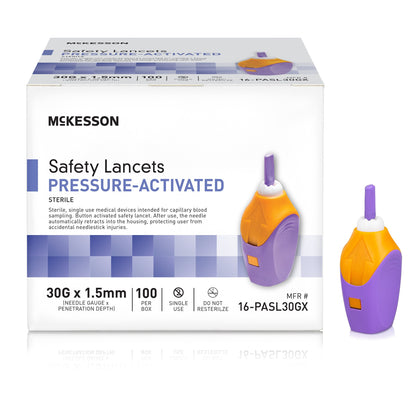 Safety Lancet McKesson 30 Gauge Retractable Pressure Activated Finger