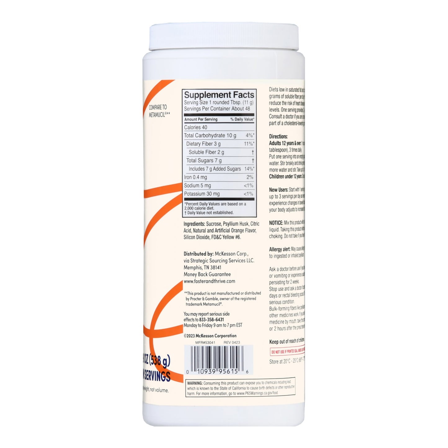 Fiber Supplement Foster & Thrive™ Orange Flavor Powder 19 oz. Psyllium Husk