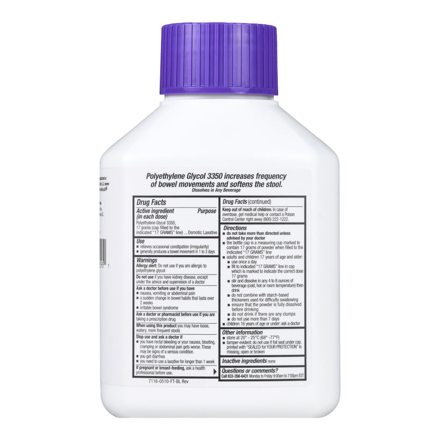 Laxative Foster & Thrive™ Unflavored Powder 17.9 oz. 17 Gram Strength Polyethylene Glycol 3350