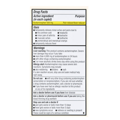 Pain Relief Foster & Thrive™ 500 mg Strength Acetaminophen Caplet 100 per Bottle