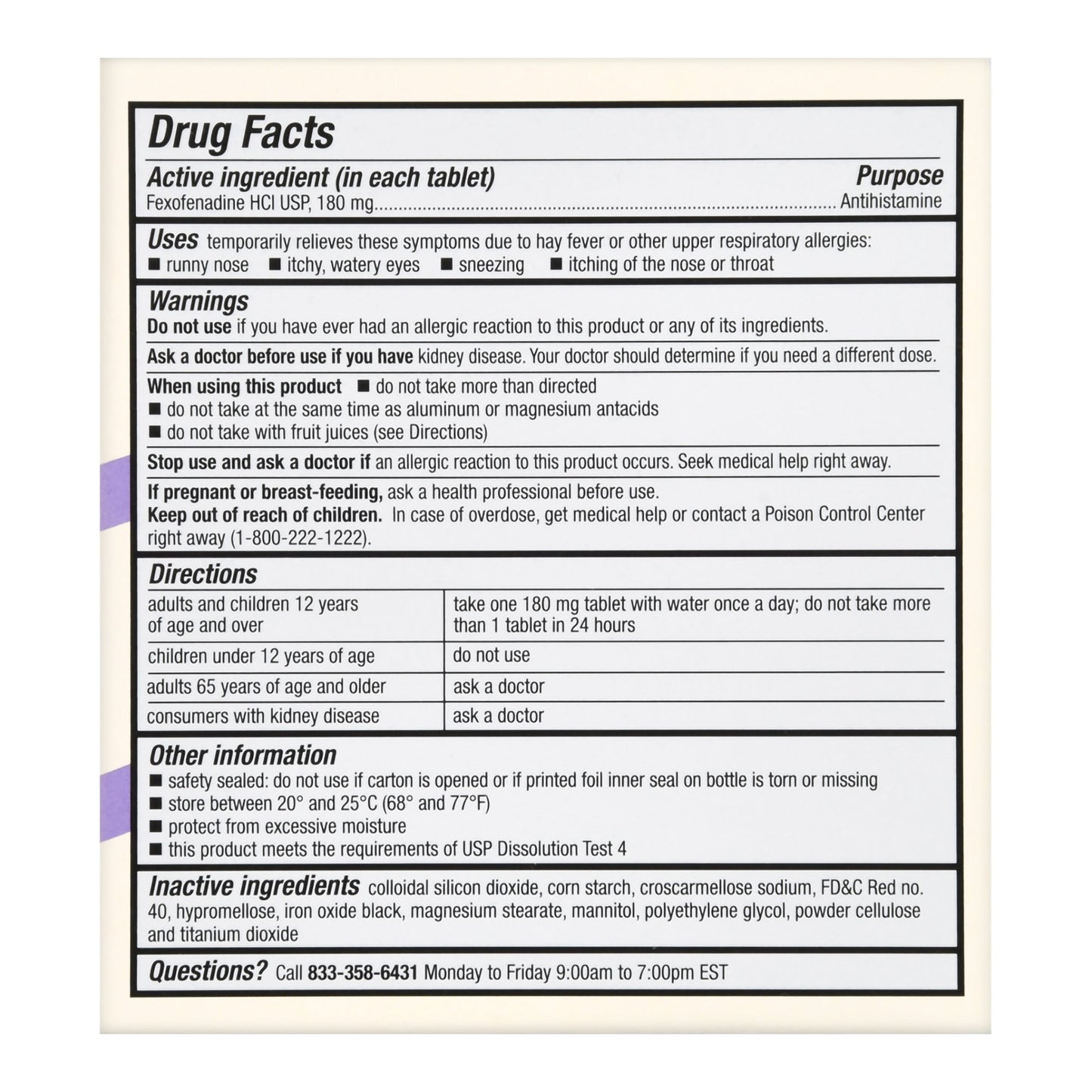 Allergy Relief Foster & Thrive™ 180 mg Strength Tablet 70 per Bottle