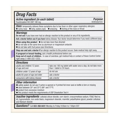 Allergy Relief Foster & Thrive™ 180 mg Strength Tablet 70 per Bottle