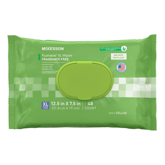 Flushable Personal Wipe McKesson Soft Pack Unscented 48 Count