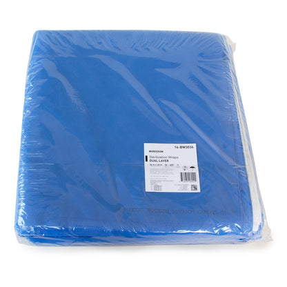 McKesson Sterilization Wrap White / Blue 36 X 36 Inch Dual Layer SMS Polypropylene
