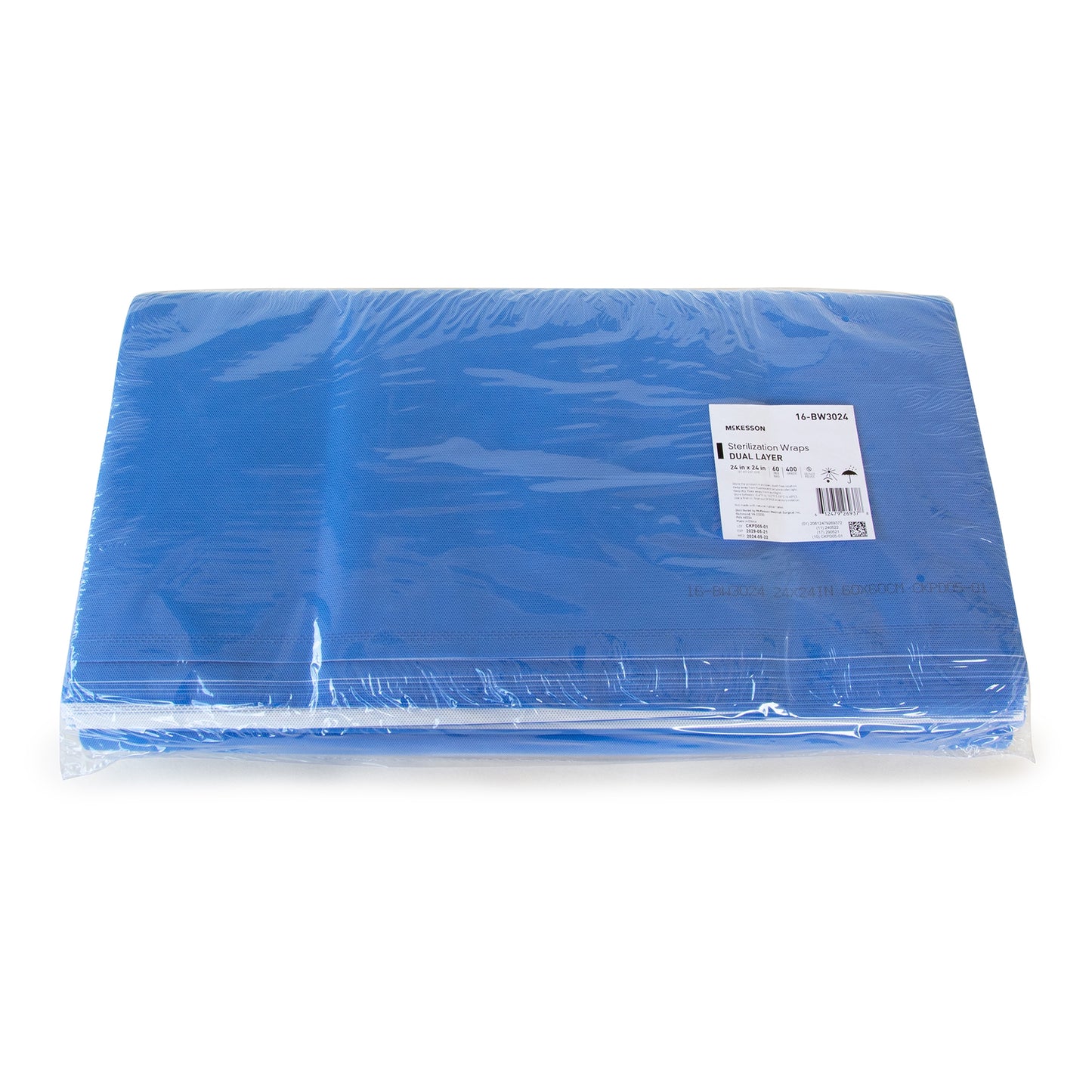 McKesson Sterilization Wrap White / Blue 24 X 24 Inch Dual Layer SMS Polypropylene