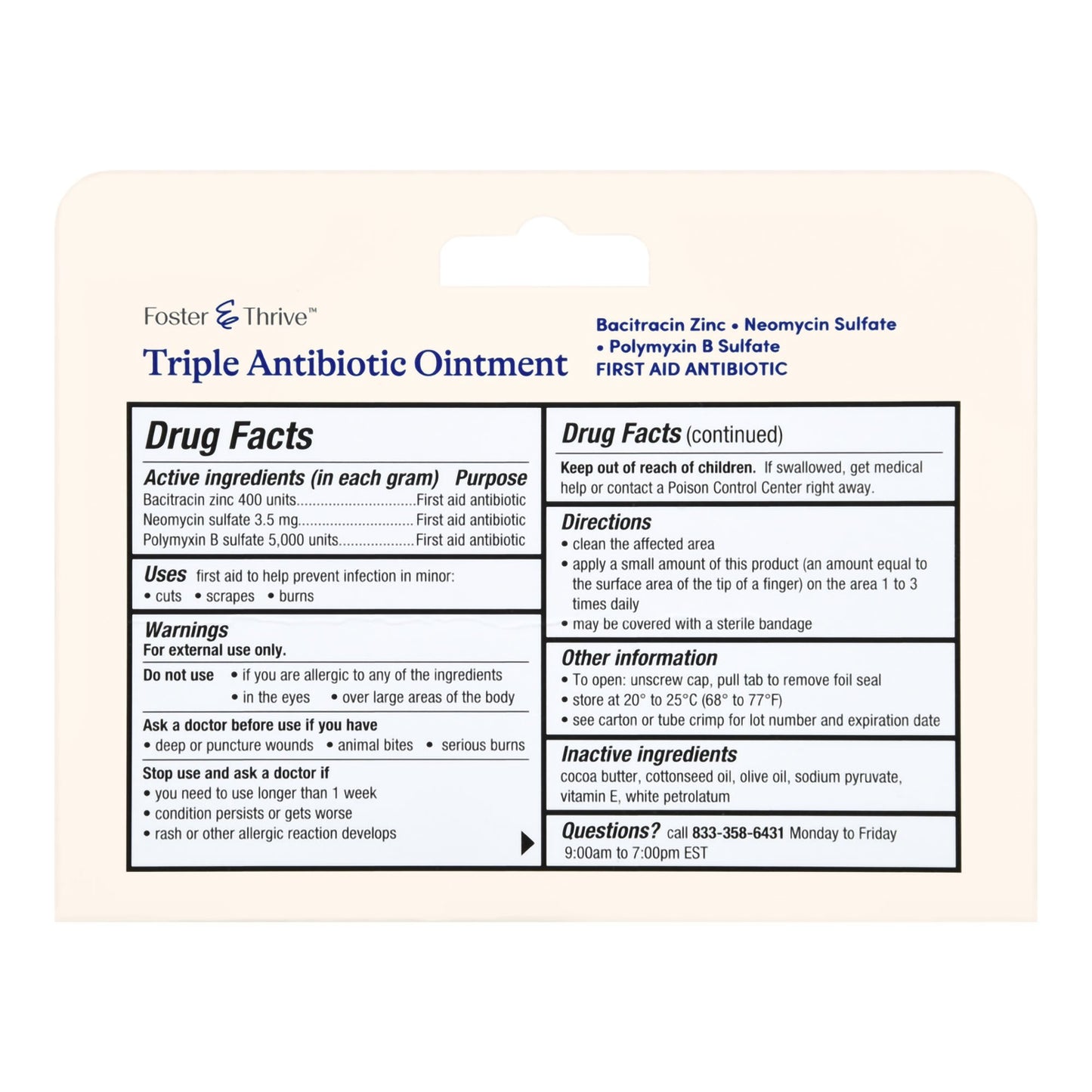 First Aid Antibiotic Bacitracin / Neomycin / Polymyxin B Foster & Thrive™ Ointment 1 oz. Tube