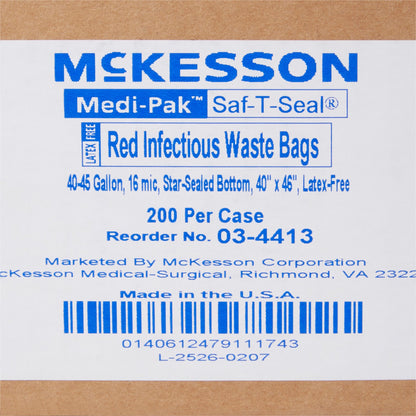 Biohazard Waste Bag McKesson 40 to 45 gal. Red Polymer Film 40 X 46 Inch