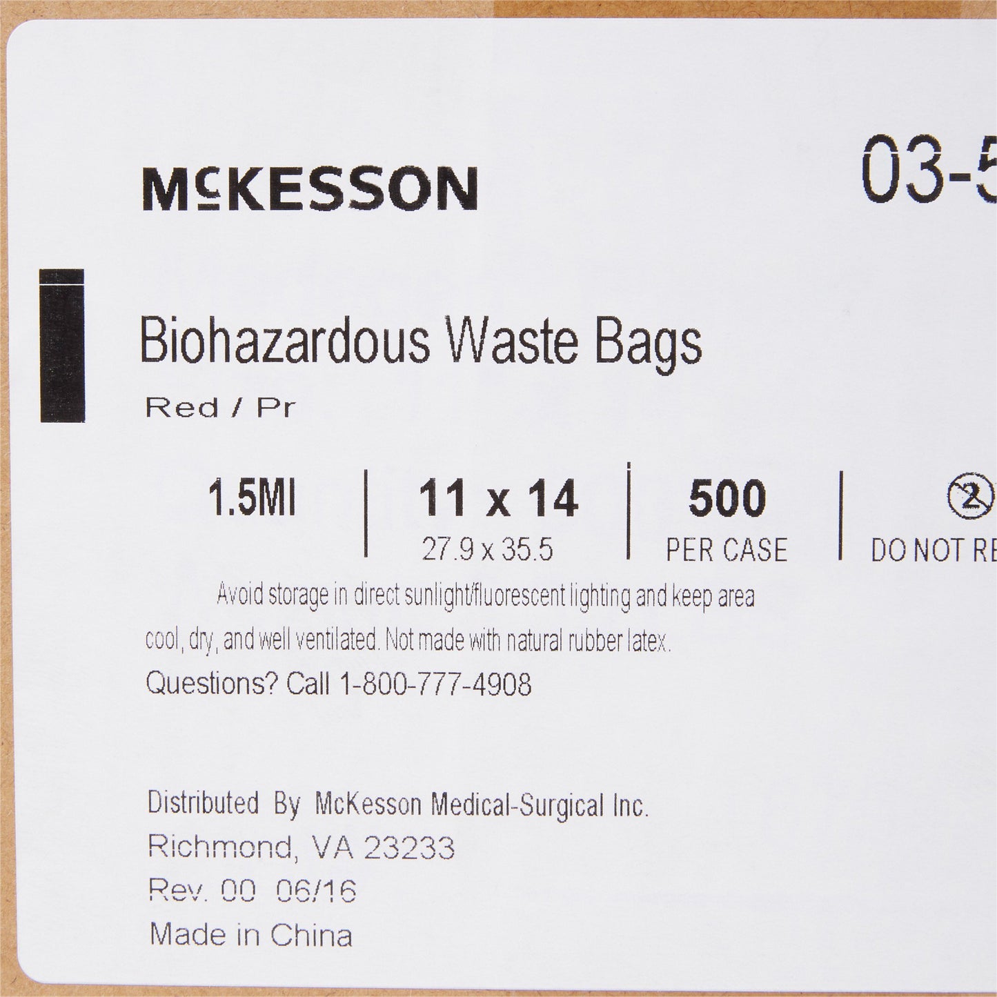 Biohazard Waste Bag McKesson 1 to 3 gal. Red Polyethylene 11 X 14 Inch